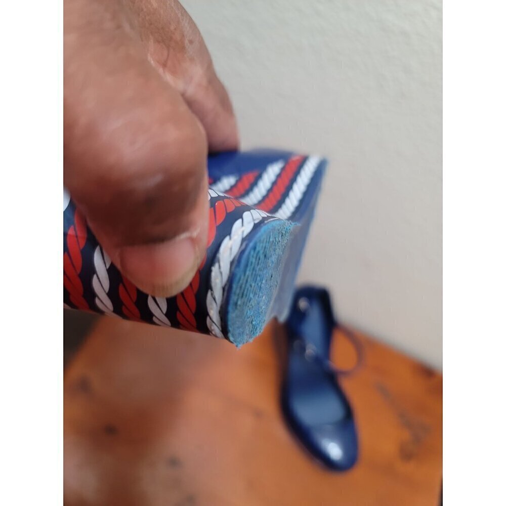 Melissa Blue Wedge Sandals with Striped Heel - Picture 12 of 12